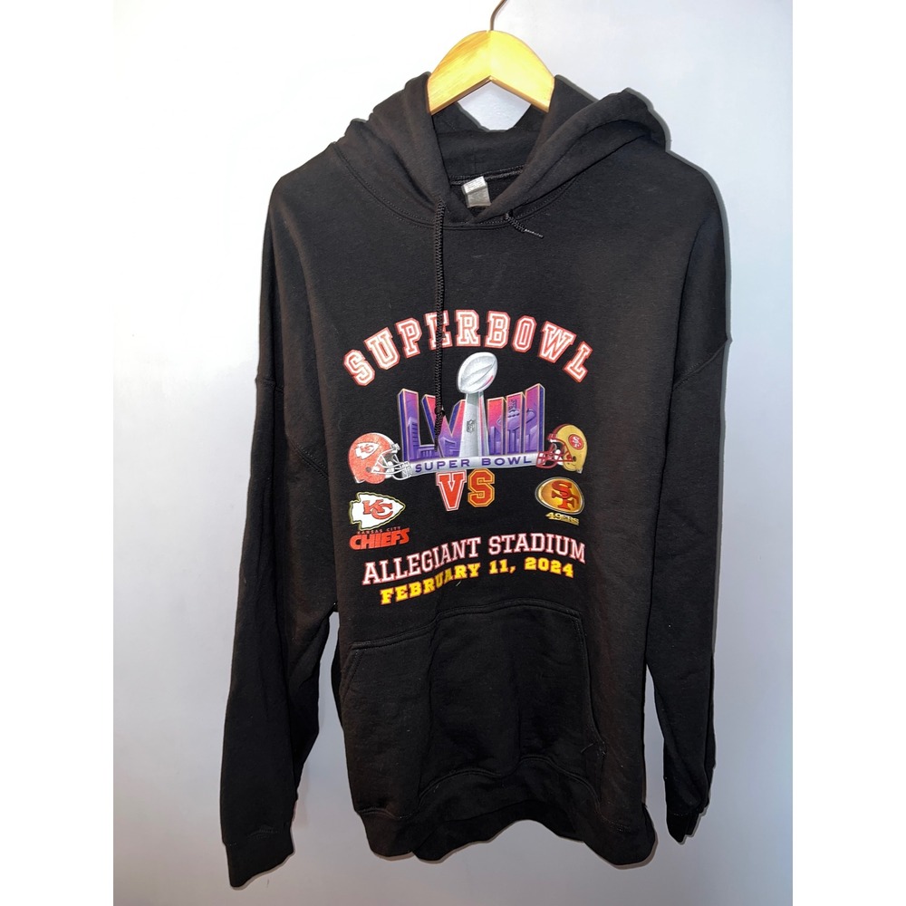 Gildan Super Bowl LVIII 2024 Chiefs vs 49ers Black Hoodie Size 2XL